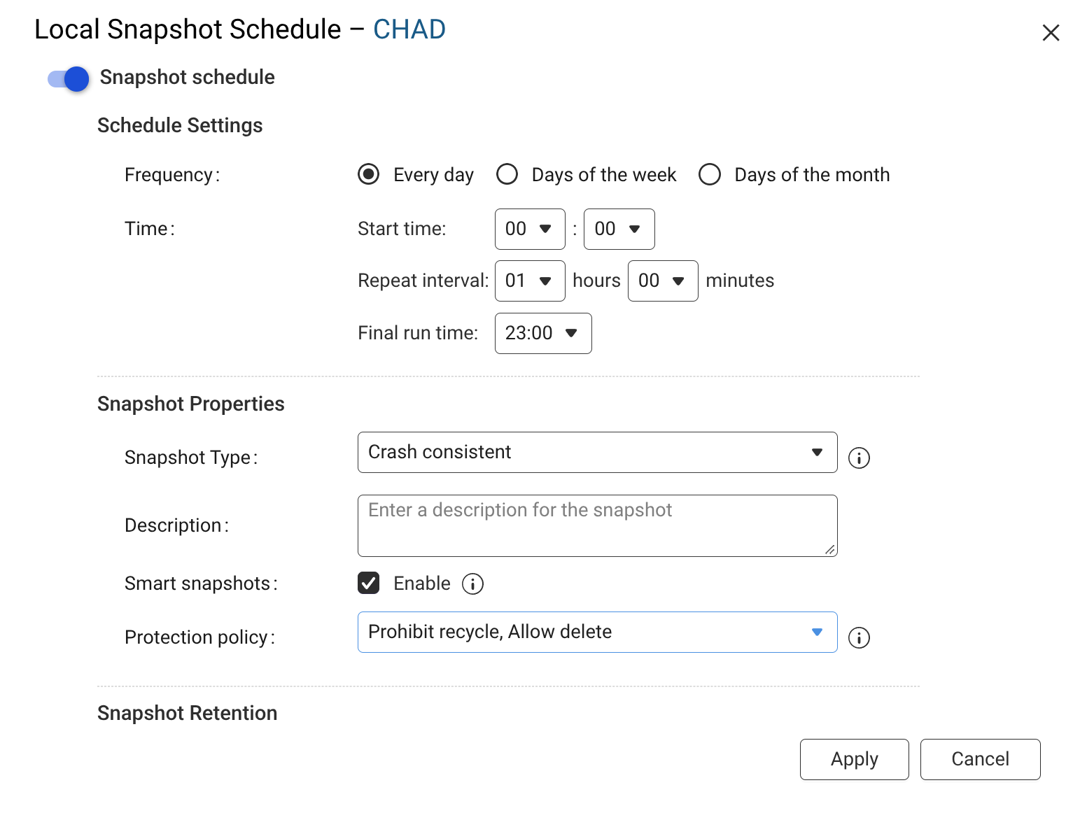 Agenda de snapshots da pasta CHAD no QNAP